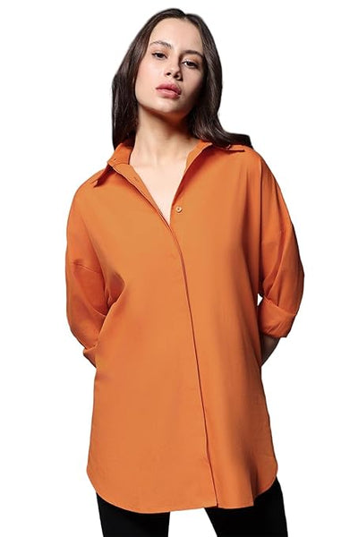 Women Oversized Cotton Orange Shirt