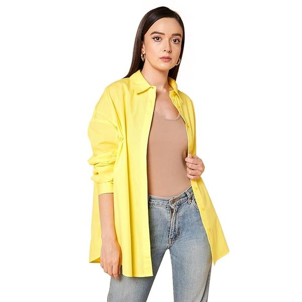 Women Oversized Cotton Yellow Shirt