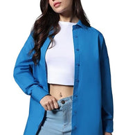 Women Oversized Cotton Blue Shirt