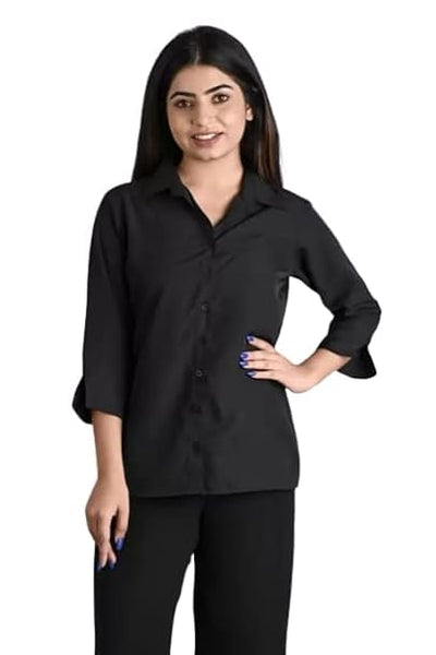 Women Plain Solid Formal Black Shirts