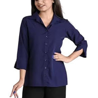 Women Plain Solid Formal Blue Shirts