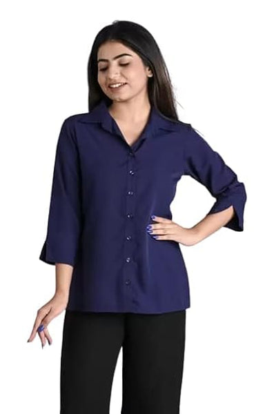 Women Plain Solid Formal Blue Shirts