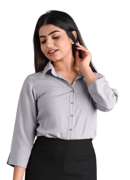 Women Plain Solid Formal Grey Shirts