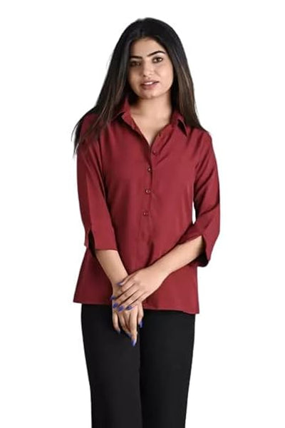 Women Plain Solid Formal Maroon Shirts