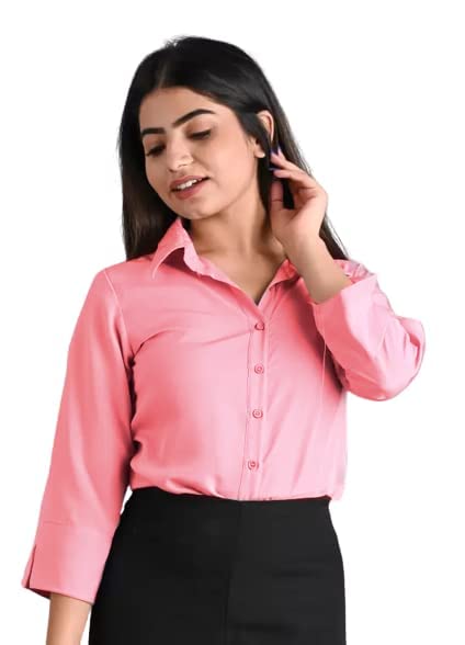 Women Plain Solid Formal Pink Shirts