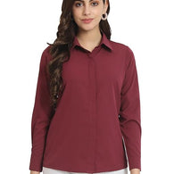 Women Office Wear Formal Maroon Shirt