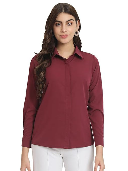 Women Office Wear Formal Maroon Shirt