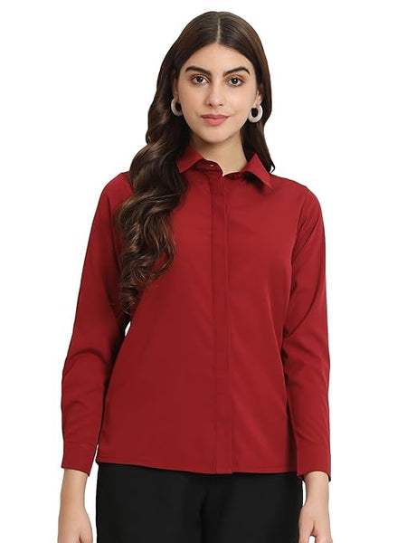 Women Office Wear Formal Red Shirt