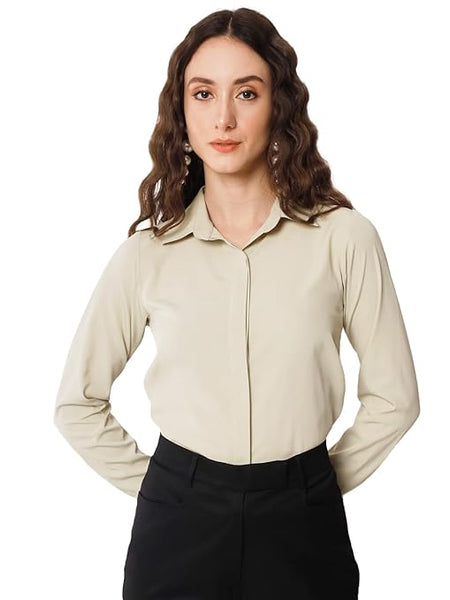 Women Office Wear Formal Beige Shirt