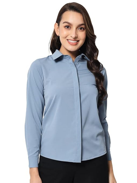 Women Office Wear Formal Blue Shirt