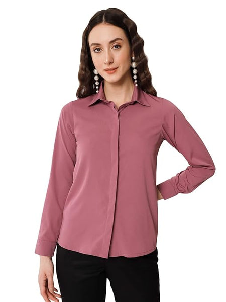 Women Office Wear Formal Pink Shirt