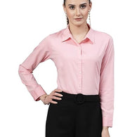 Women Solid Regular Formal Pink Shirt