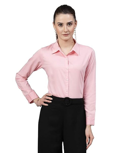 Women Solid Regular Formal Pink Shirt