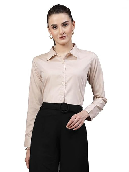 Women Solid Regular Formal Beige Shirt