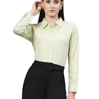 Women Solid Regular Formal Lime Green Shirt