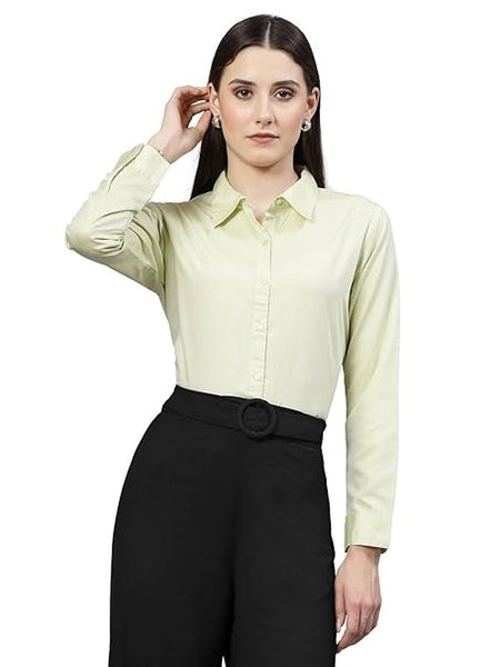 Women Solid Regular Formal Lime Green Shirt