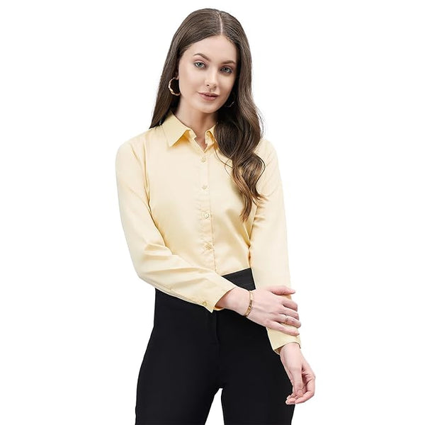 Women Solid Regular Formal Yellow Shirt