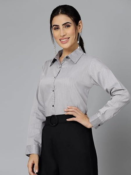 Women Solid Regular Formal Grey Shirt