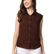 Women Plain Sleevesless Brown Shirt