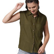 Women Plain Sleevesless Green Shirt