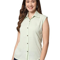 Women Plain Sleevesless Light Green Shirt