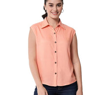 Women Plain Sleevesless Peach Shirt