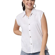 Women Plain Sleevesless White Shirt