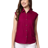 Women Plain Sleevesless Wine Shirt