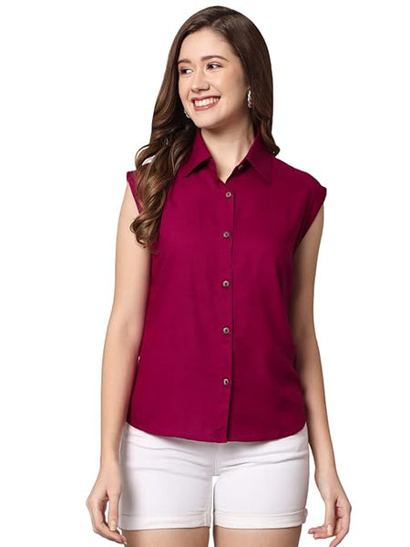 Women Plain Sleevesless Wine Shirt