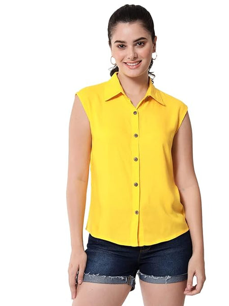 Women Plain Sleevesless Yellow Shirt