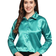 Women Formal Satin Cool Blue Shirt