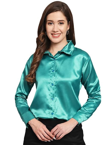 Women Formal Satin Cool Blue Shirt