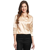 Women Formal Satin Golden Shirt