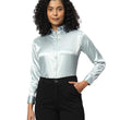 Women Formal Satin Grey Shirt