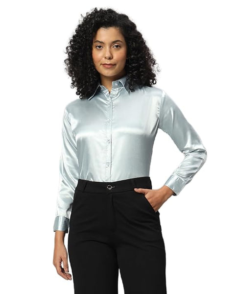 Women Formal Satin Grey Shirt