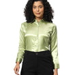 Women Formal Satin Pista Green Shirt