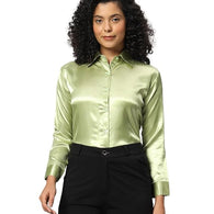 Women Formal Satin Pista Green Shirt