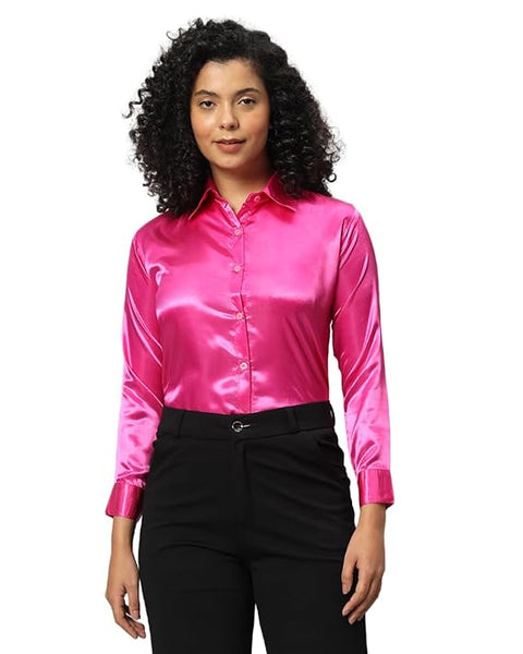 Women Formal Satin Rani Pink Shirt