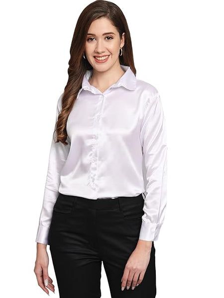 Women Formal Satin White Shirt