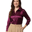 Women Formal Satin Wine Shirt