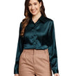 Women Formal Satin Dark Green Shirt