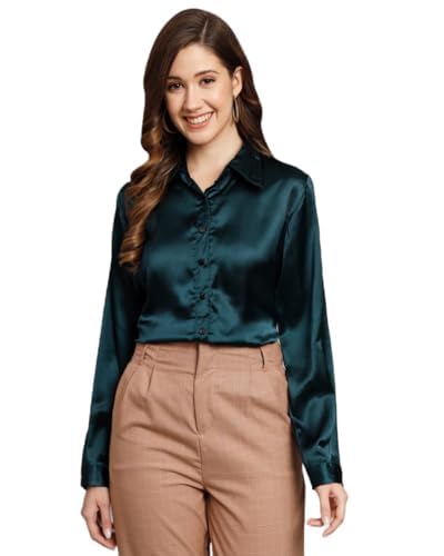 Women Formal Satin Dark Green Shirt