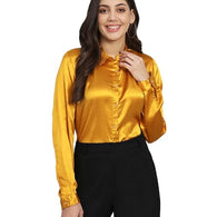 Women Formal Satin Mustard Shirt