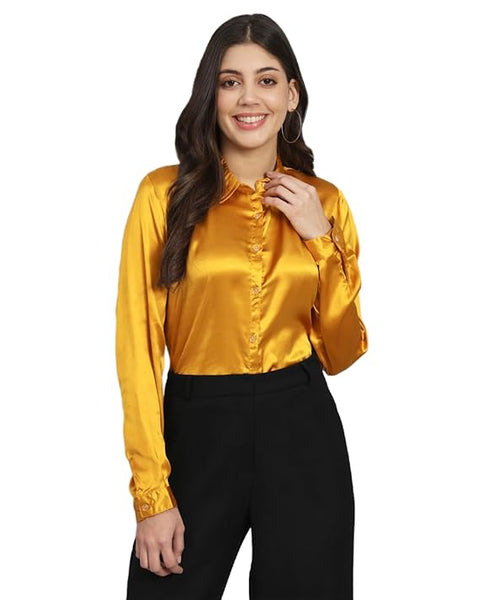 Women Formal Satin Mustard Shirt