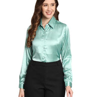 Women Formal Satin Sea Green Shirt