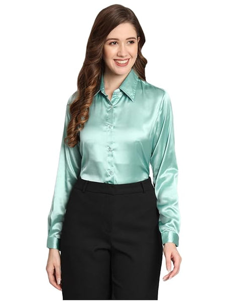 Women Formal Satin Sea Green Shirt