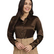 Women Formal Satin Dark Brown Shirt