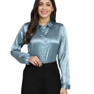 Women Formal Satin Light Blue Shirt