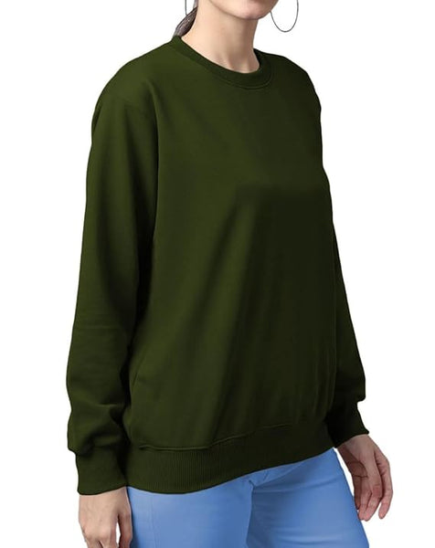 Women Cotton Plain Olive Sweatshirt