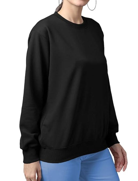 Women Cotton Plain Black Sweatshirt